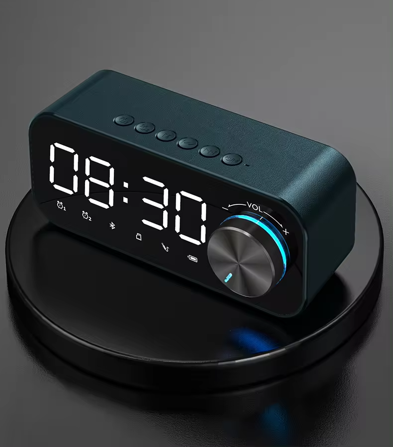 2023 Hot Selling Music Player LED Bt Speaker with Digital Display TF Card Desk Table Alarm Clock Speaker