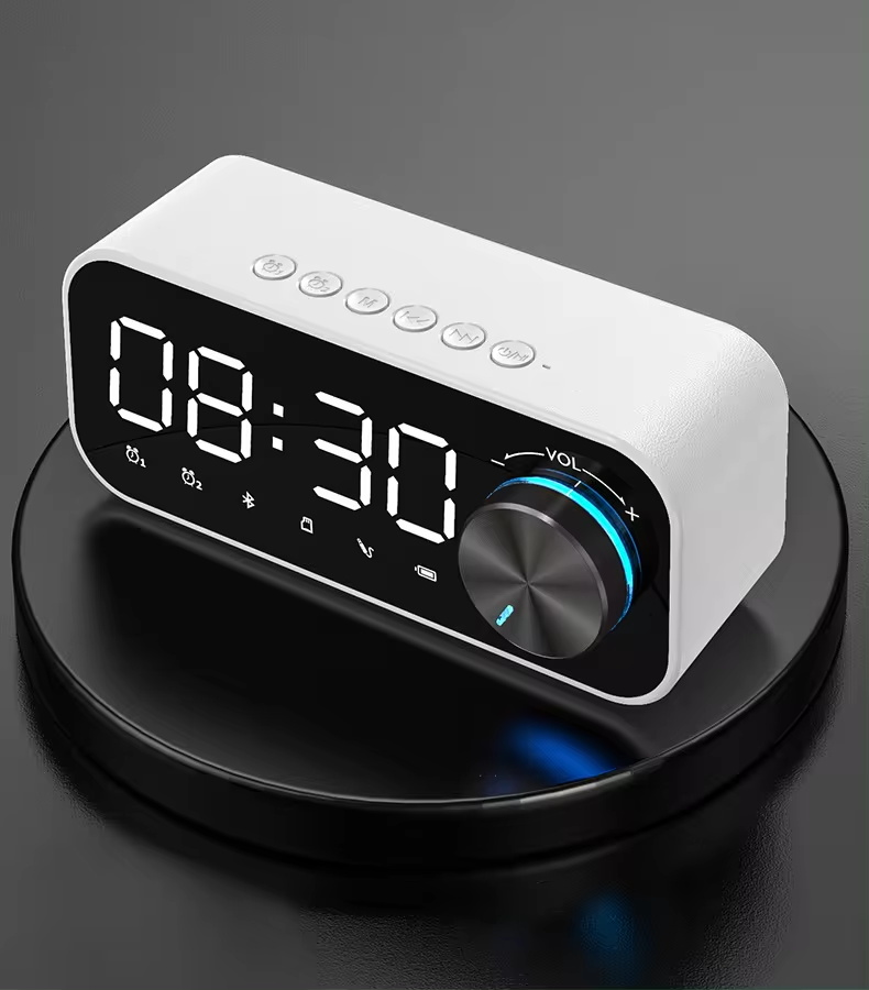2023 Hot Selling Music Player LED Bt Speaker with Digital Display TF Card Desk Table Alarm Clock Speaker