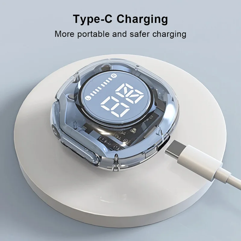 Wireless Bluetooth headset transparent headphones led power digital display stereo sound earphones for sports working