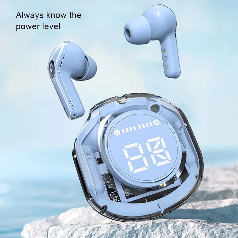 Wireless Bluetooth headset transparent headphones led power digital display stereo sound earphones for sports working